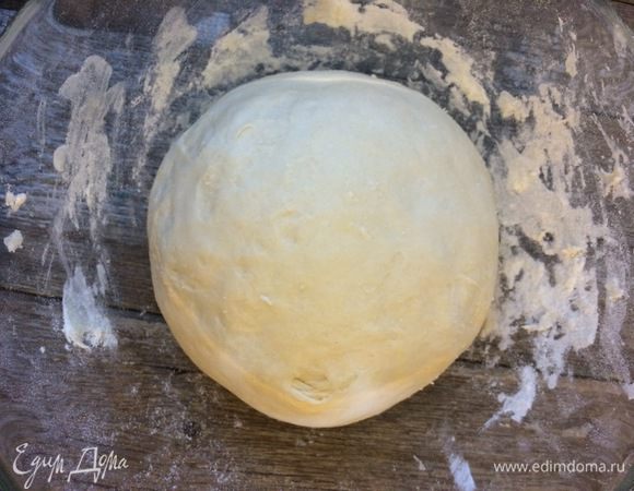Вымесите тесто до тех пор, пока оно не станет эластичным и однородным. Переложите тесто в глубокую миску и накройте влажным полотенцем.