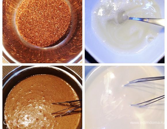 Готовим мусс. Желатин замочить в холодной воде. В сотейник насыпаем чай (я делала строго по рецепту 40 г, но мне показалось, это очень много, в следующий раз возьму 25 г) и заливаем сливками 360 г. Ставим на плиту и доводим сливки до кипения. В это же время топим шоколад (560 г), я это делаю на водяной бане. Выливаем сливки с чаем на шоколад. Распускаем желатин на бане и добавляем к полученной чайно-шоколадной смеси. Хорошо перемешиваем и пробиваем погружным блендером.
