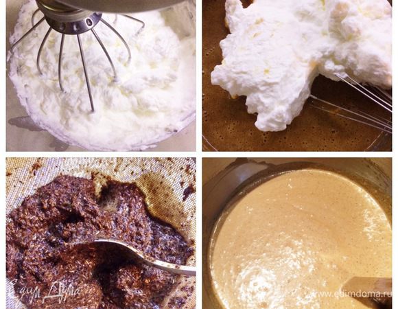 Оставшиеся сливки (340 г) взбиваем. В оригинале у автора чай так и остался в муссе. Я попробовала, мне чай мешал и я перетерла мусс через сито. Половину взбитых сливок переложить в массу с шоколадом (температура ее не должна превышать 30°С). Используя венчик, соединяем массы.
Вторую часть сливок вмешиваем уже лопаткой.
