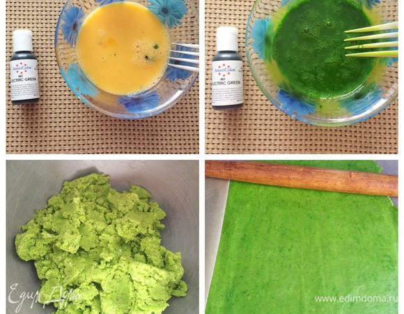 Подробно, как готовить песочное тесто сабле я описывала в своем рецепте https://www.edimdoma.ru/retsepty/92239-pirozhnoe-prazdnichnoe. Повторяться не буду, единственное, я его окрасила в зеленый цвет.
