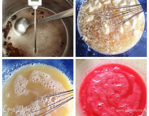 Пока тесто охлаждается, приготовим зеркальную глазурь, тем более, ее необходимо приготовить за сутки до покрытия торта. Зеркальную глазурь готовила аналогичную, как в рецепте (см. ссылку), только с белым шоколадом и подкрашивала красным красителем. https://www.edimdoma.ru/retsepty/90818-tort-muss-tiramisu-s-zerkalnoy-glazuryu. Накрыть глазурь пищевой пленкой в контакт и отправить в холодильник до покрытия торта.