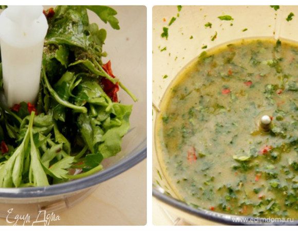 Для соуса смешать все в блендере и измельчить в течение нескольких секунд. Я брала чили перец засушенный с лета, который вырос на даче. Можно использовать чили-хлопьями или молотый. Чеснок добавляйте по вкусу, мне хватило 2 зубчиков, а кое-кто добавил себе в соус дополнительно))