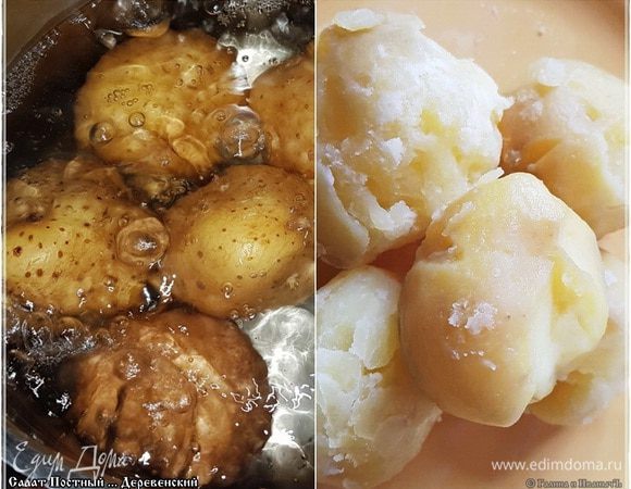 Варим «в мундирах». Почему? А экономнее! Замечу еще про картошку. Видите, какая рассыпчатая. Ни липкости не возникает, ни стеклянности. А просто картошка!

