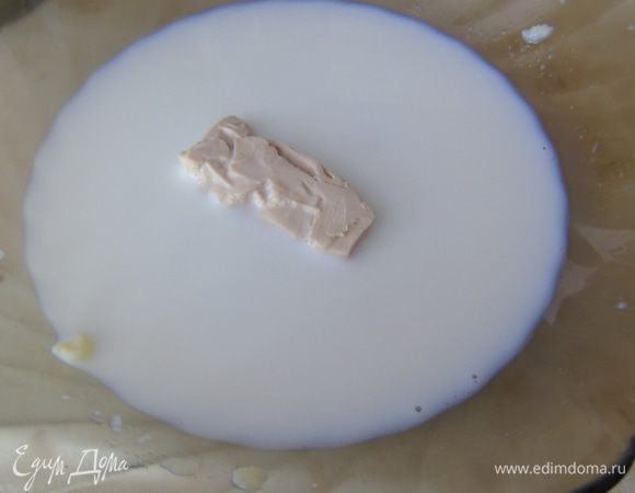 Дрожжи разведите в теплом молоке вместе с солью и сахаром.