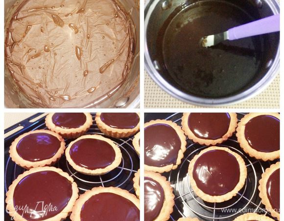 Застывший ганаш растопить и остудить до 37°С. Залить тарталетки.