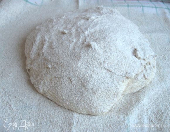 Посыпать ржаной обдирной мукой через сито, так ровнее ложится мука. Накрыть тесто другим полотенцем и оставить на 2 часа.