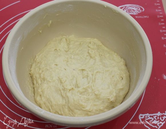 Замесить мягкое, негустое тесто и хорошо вымесить.