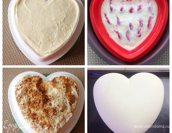 Сборка торта.
На дно формы выливаем лимонно-ванильный мусс толщиной 8 мм. Убираем форму в морозилку минуты на 2-3.
Достаем форму и укладываем на мусс компоте, затем сверху на компоте шоколадное креме с кусочками клубники. Затем сверху распределяем опять мусс лимонно-ванильный, и последним слоем идет миндальный дакуаз.
Убираем форму в морозилку на 8-12 часов до полной заморозки, чтобы можно было вынуть потом торт, не повредив его.