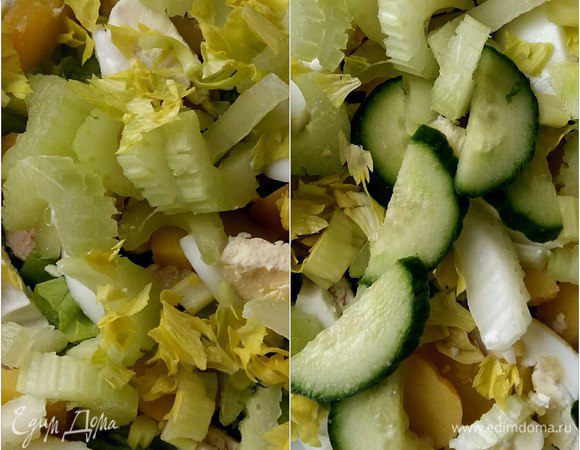 Добавить сельдерей (с ним всегда очень вкусно!) и огурчики.