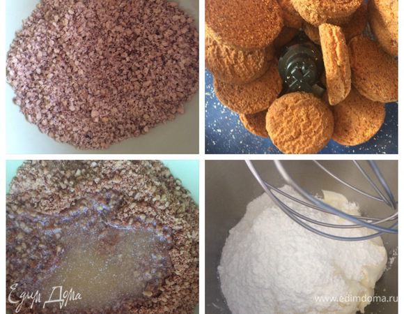 Начинаем с основы чизкейка. Измельчить печенье и орехи. Растопить сливочное масло. Соединить измельченные печенье и орехи, добавив растопленное масло, все хорошо перемешать до объединения). Можно еще добавить 1 ложку какао (я в спешке забыла о нем). В форму (у меня 26 см силиконовая, лучше взять разъемную) выложить основу и хорошенько утрамбовать. Отправить форму в холодильник на 30 минут. Пока основа охлаждается, приготовим творожную начинку.