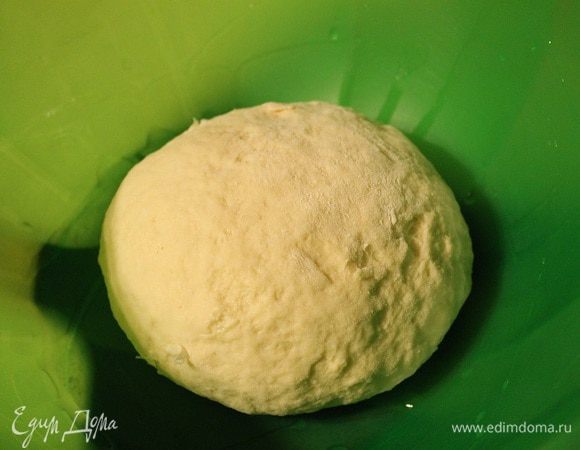 Скатать тесто в шар и положить в миску смазанную 1 ч. л. растительного масла. Накрыть полотенцем и оставить на 1,5 часа в теплом месте.
