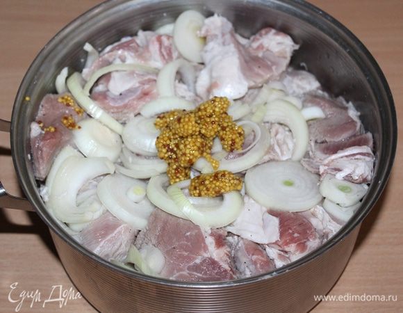 Свинину нарезать кусочками, лук кольцами, добавить все специи, перемешать. Убрать в холодильник на 3–4 часа.