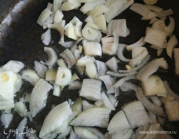 На сковороде с добавлением растительного масла, обжарим немного лук.