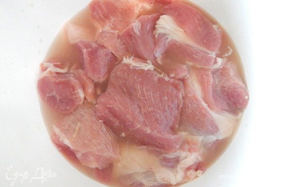 Сложить мясо в посуду для маринования (только не в алюминиевую). Залить луковым соком, сок должен полностью покрывать мясо. Поставить в холодильник на ночь.