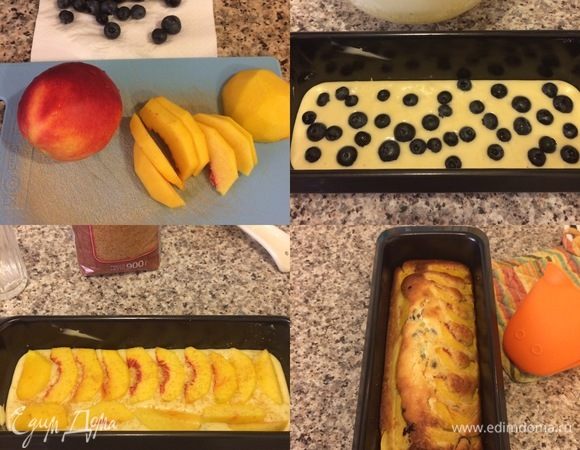 Духовку нагреть до 180°С. Нектарин очистить, нарезать. Форму (Д=26 см) смазать маслом. В форму вылить половину теста, посыпать черникой и залить остатками теста. Сверху выложить кусочки нектарина и посыпать коричневым сахаром. Выпекать 35 минут до сухой спички.