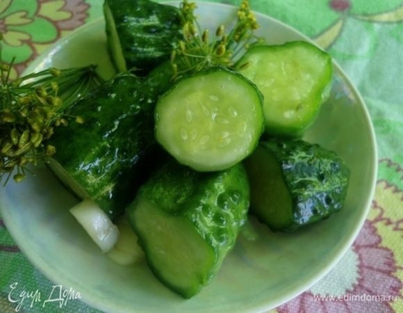 Теперь можно убрать огурцы в холодильник. Пакет с огурцами встряхивать каждые полчаса. Через 3 часа огурцы готовы к употреблению. Через 4-5 часов они еще вкуснее!