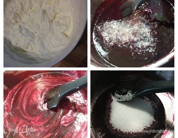 Мусс: желатин замочить в небольшом количестве холодной воды.
1/3 черносмородинного желе разогреть на маленьком огне с половиной сахара. Отжать желатин и ввести в теплое желе. Соединить оставшееся желе с тем, в котором растворяли желатин. Отдельно взбить сливки с остальным сахаром. Ввести часть взбитых сливок в желе, размешать. Теперь в несколько приемов можно соединить обе массы. Мусс готов. 