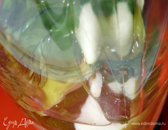 После нарезать средними дольками в блендер. Зелень можно просто поделить на несколько частей, залить чистой водой и добавить 1 ст. ложку меда.

