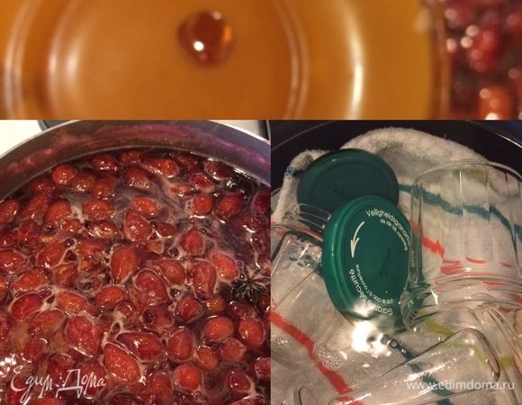 Готовность варенья можно проверить, капнув каплю сиропа на холодное блюдце, если капля застывает, варенье готово.