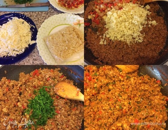 Сулугуни натереть, булгур отварить до готовности. К готовому фаршу добавляем зелень, булгур, перемешиваем и даем начинке остыть.