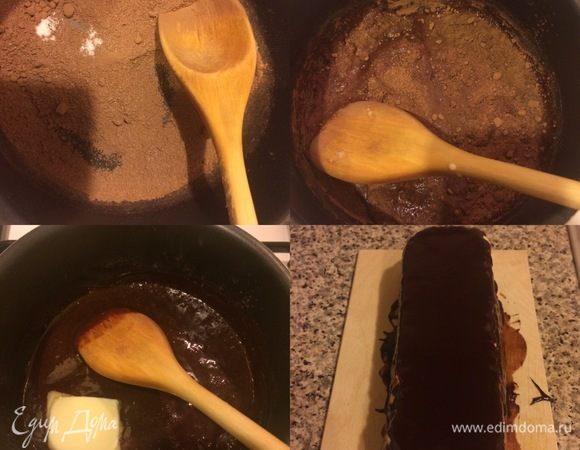 Глазурь: в миске смешать сахар, какао и ванильный сахар. Затем добавить сливки, поставить на медленный огонь и варить, помешивая, до первых пузырьков. В конце добавить масло, перемешать и снять с огня. Глазурь слегка остудить и полить ею творожник.