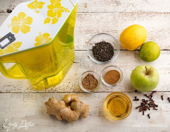 Для приготовления ароматного имбирного чая нам понадобятся следующие ингредиенты.