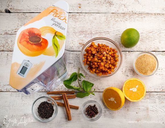 Для приготовления пряного облепихового чая нам понадобятся следующие ингредиенты. 