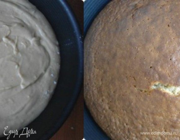 Форму 26 см по дну выстелить пергаментом, ничем не смазывать. Вылить тесто и выпекать 40 минут. Можно выпекать в 2 одинаковых формах, тогда время уменьшится, по 20 минут.
Я пробовала оба варианта.