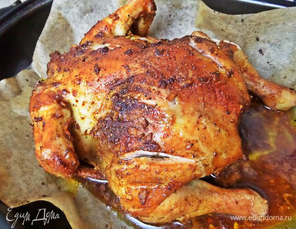 Запекалась курица 1 ч 10 минут при 180°С.