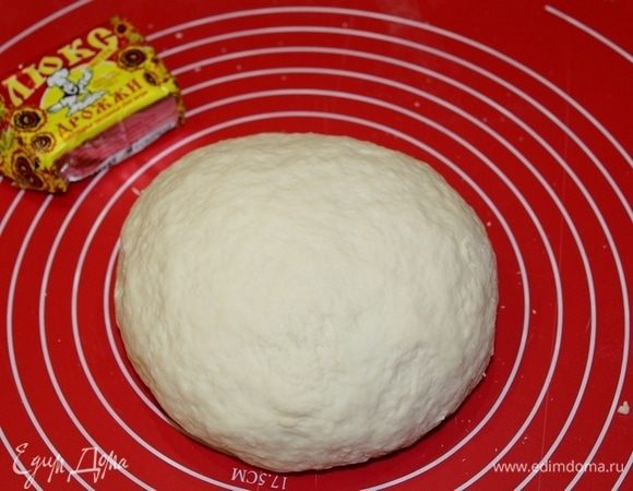 Тесто замесить руками, если тесто будет липнуть к рукам, добавить еще муки. Сформировать тесто в шар. Смазать тесто маслом, поместить туда тесто и отправить до подъема на 1 час.