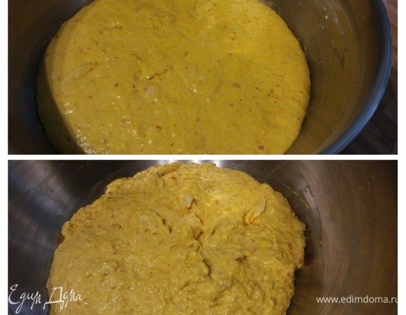 На фото тесто до и после расстойки.