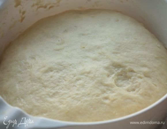 Тесто выложите в чистую емкость, плотно накройте полотенцем и отправьте подходить в тепло на 40–50 минут. 