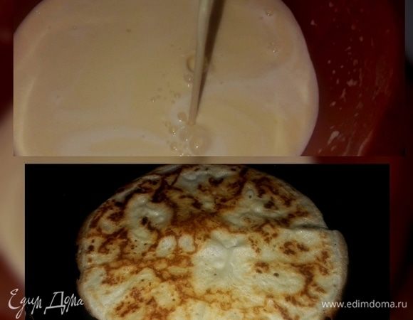 Смешать муку, яйца и кипяченую воду, добавить соль, сахар, щепотку соды. Разогреть сковородку, добавив растительное масло. Выпечь блины, смазывая кусочком сливочного масла. Этот рецепт наиболее удобный для меня, вы же можете приготовить по вашему рецепту.