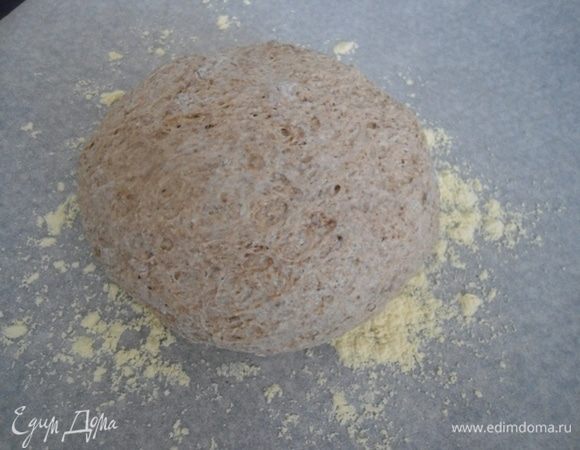 Руки припылить мукой, собрать тесто в шар и выложить на присыпанную бумагу на 1 час. (Как показала практика, лучше смазать бумагу маслом).