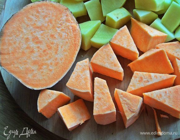 Нарезать кусочками,чтобы быстрее сварился.