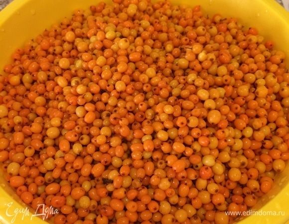 Ягоды хорошо вымыть. Для этого количества облепихи с сахаром я перетерла 1,200 кг облепихи.