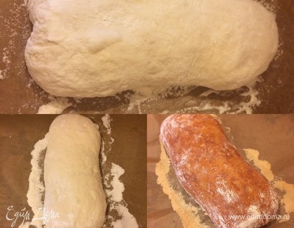 Затем придать тесту форму, накрыть салфеткой и оставить еще на 1 час. В духовку положить противень и нагреть духовку до 220°С. Переложить тесто аккуратно на горячий противень (мне это было сделать легко, так как я работала с тестом на бумаге для выпечки), быстро отправить в духовку, духовку сбрызнуть водой и выпекать хлеб 35 минут.
