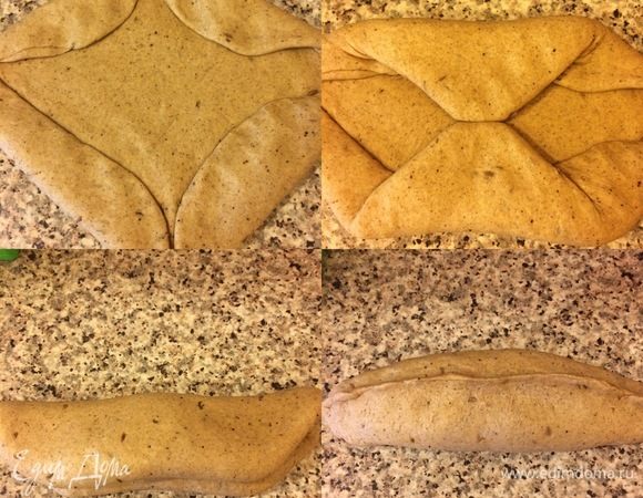 Спустя указанное время тесто обмять, раскатать и сформировать батон. С тестом очень приятно работать оно нежное и не липнет к рукам.