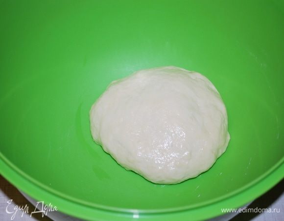 Замешиваем тесто, смазываем растительным маслом, закрываем пленкой и убираем в тепло на 2 часа.