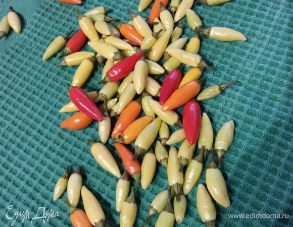 Сначала перебрать перец, удалить испорченные и подгнившие. Помыть перец и отрезать длинный стебель.
