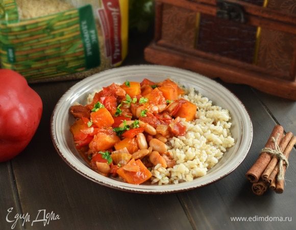 Подавать с вареным рисом и зеленью. Приятного аппетита!