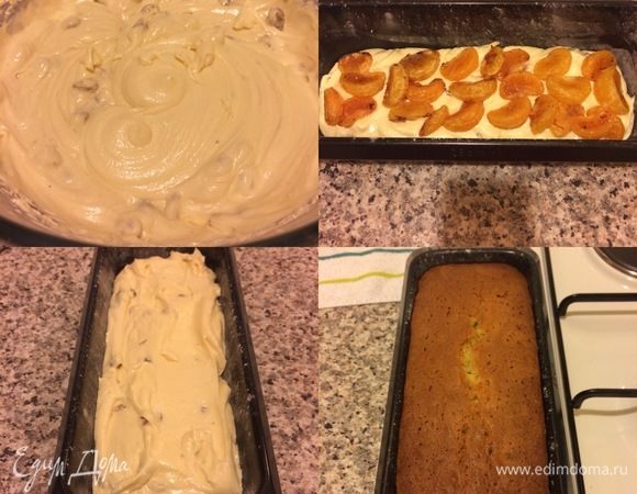 Переложить часть теста в форму, сверху выложить мандаринки и покрыть оставшимся тестом. Выпекать кекс 60 минут (до сухой спички).