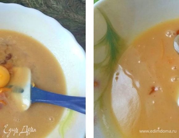 Добавить яйцо, джем. Перемешать.