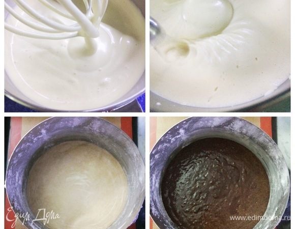 Взбитую яичную смесь устанавливаем на водяную баню и продолжаем взбивать около 10 минут до получения пышной муссовой массы.
Форму 22 см (у меня кольцо) подготовим для выпекания бисквита. Смазываем ее сливочным маслом и обсыпаем мукой.
В яичную массу аккуратно частями вводим сухие ингредиенты и спатулой перемешиваем. Перемешиваем очень аккуратно, чтобы смесь не опала.
Полученное тесто выкладываем в форму и выпекаем в духовке при 180°С 20-25 минут (обязательно следим за своей духовкой).
Залить вишню киршем (или другим алкоголем, у меня была домашняя вишневая настойка) и оставить настаиваться (в моем случае, ночь в холодильнике).