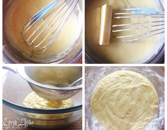 Крем патисьер:
Молоко довести до кипения с семенами ванили. Желтки смешать с сахаром и крахмалом. Часть горячего молока влить к желткам, перемешать и вернуть в сотейник. 
Смесь довести до кипения и кипятить 1 минуту. 
Газ выключить, ввести масло. Крем накрыть пищевой пленкой в контакт и охладить.