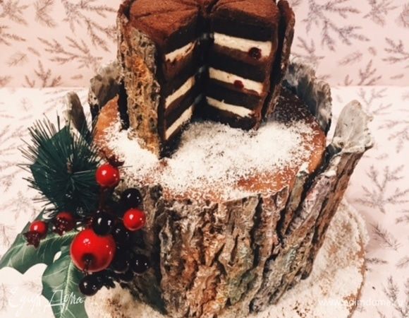 В итоге у меня получился такой зимний пенек, припорошенный снежком (кокосовой стружкой).
