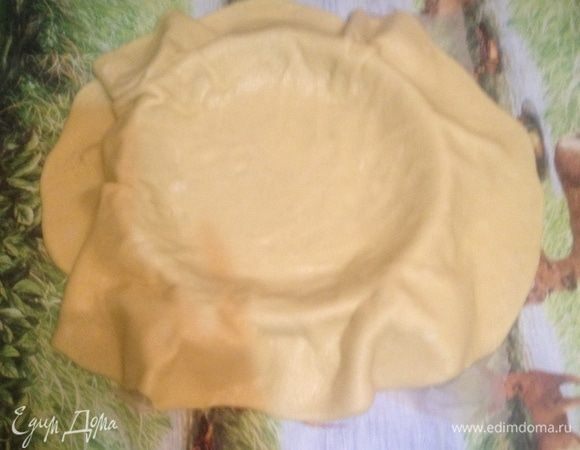 Раскатайте тесто в круг и переложите на противень. 