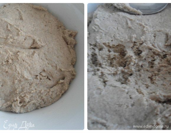 Возьмите 40 граммов спелой ржаной закваски, добавьте воду и ржаную муку, хорошо перемешайте и оставьте на 12 часов. Закваска должна увеличиться в объеме и стать рыхлой.