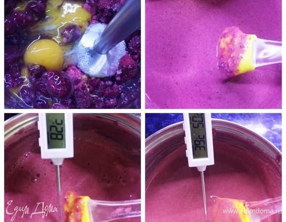 Малиновое креме: смешать малиновое пюре, сахар и яйца. Варим смесь на слабом огне, постоянно перемешивая венчиком. Доводим до 82°С. Снимаем с огня, добавляем предварительно замоченный и распущенный на водяной бане желатин (не кипятим). Охлаждаем креме до 40ºC и добавляем холодное масло, нарезанное кубиком. Пробиваем эмульсию с помощью блендера. Выливаем на малиновое конфи и отправляем на заморозку в морозилку.