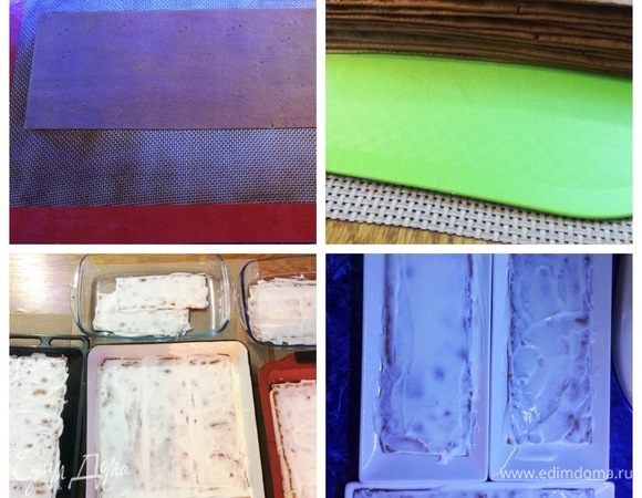 Т.к. я хотела собрать торт вертикальным, я раскатывала прямоугольник и вырезала полоски. Длина полоски не имеет значения, а вот ширина у меня 10 см (такой высоты у меня был торт).
Выпекаем коржи/полоски в разогретой духовке при температуре 180°С примерно минут 5, но следим за духовкой, может понадобится и чуть меньше времени, не стоит их пересушивать.
Выпекаем все коржи и остужаем их. Они тонкие, и все происходит очень быстро.
Для крема взбиваем сметану с сахарной пудрой и ванильным сахаром.
На каждую полоску наносим сметанный крем и оставляем на пропитку. Т.к. коржи тоненькие, пропитываются они очень быстро, минут 15–20 (нужно следить, чтобы совсем не размокли, но при этом их можно было скручивать рулетом — это все на уровне ощущения, точнее время не могу указать).